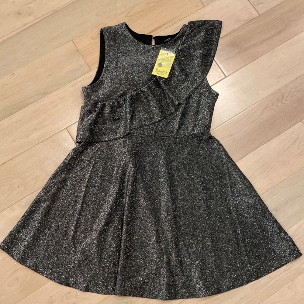 Bardot Sparkle Ruffle-Front Girls' Dress - Black